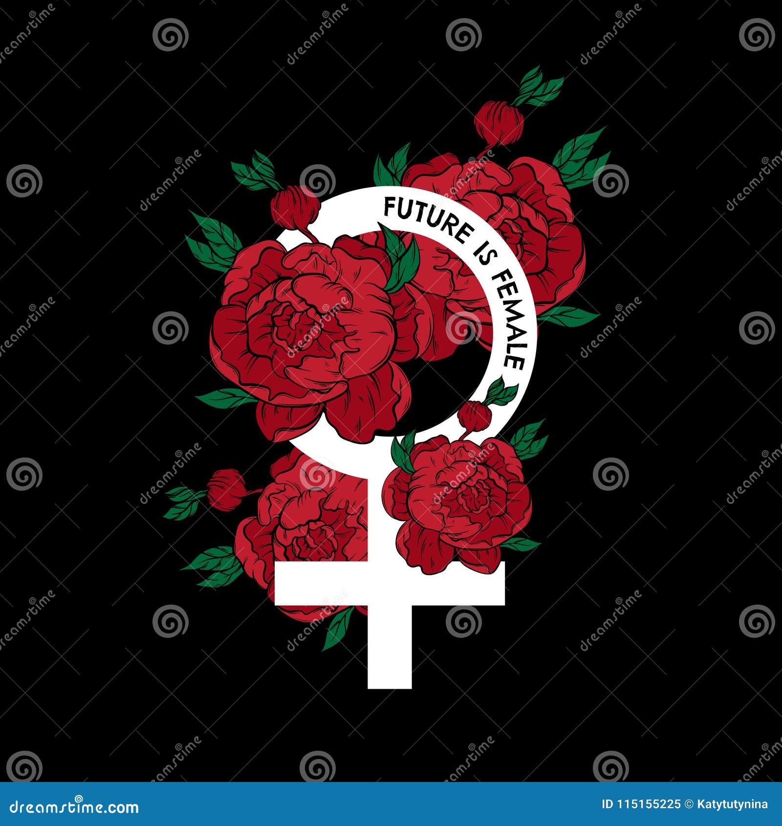 Future is Female. Vector Hand Drawn Placard with Flowers and ...