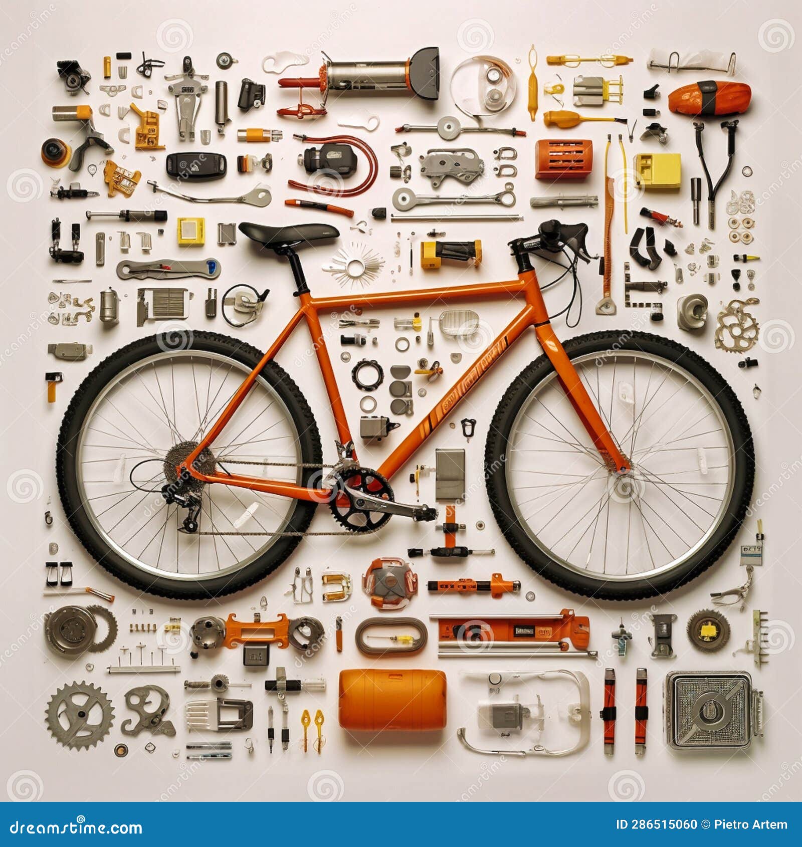 future huge bicycle knolling knolling layout decon, generative ai