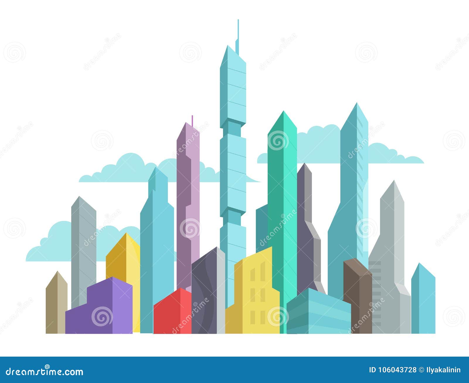 Future Invented City Skyscraper Panorama High-rise Buildings Vector ...