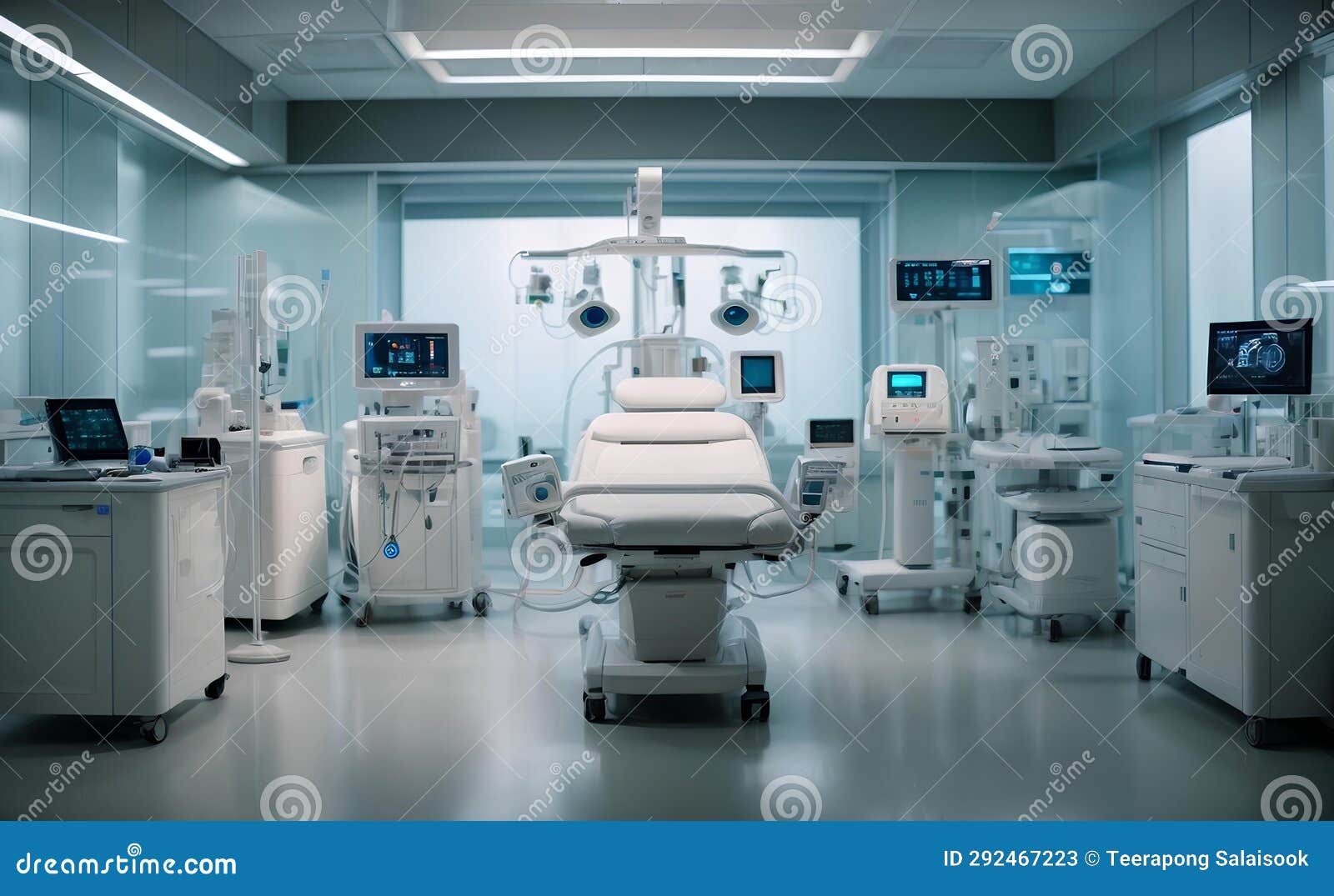 Future Medical Room is Shown with Future Medical Appliances Stock