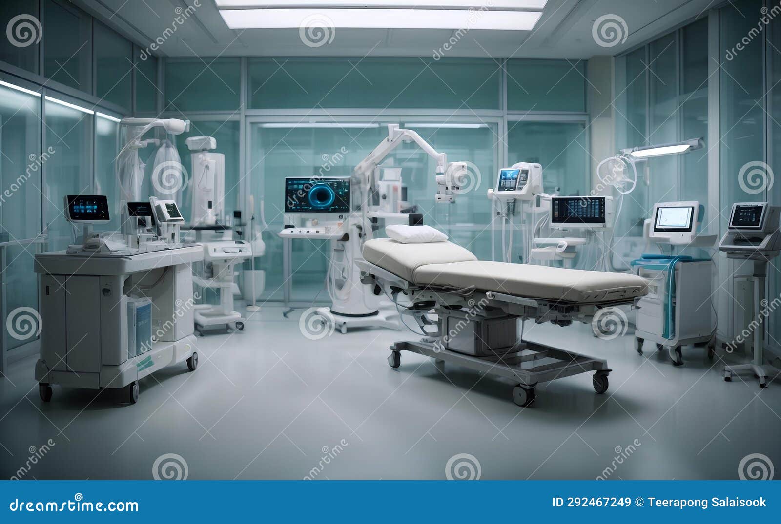 Future Medical Room is Shown with Future Medical Appliances Stock