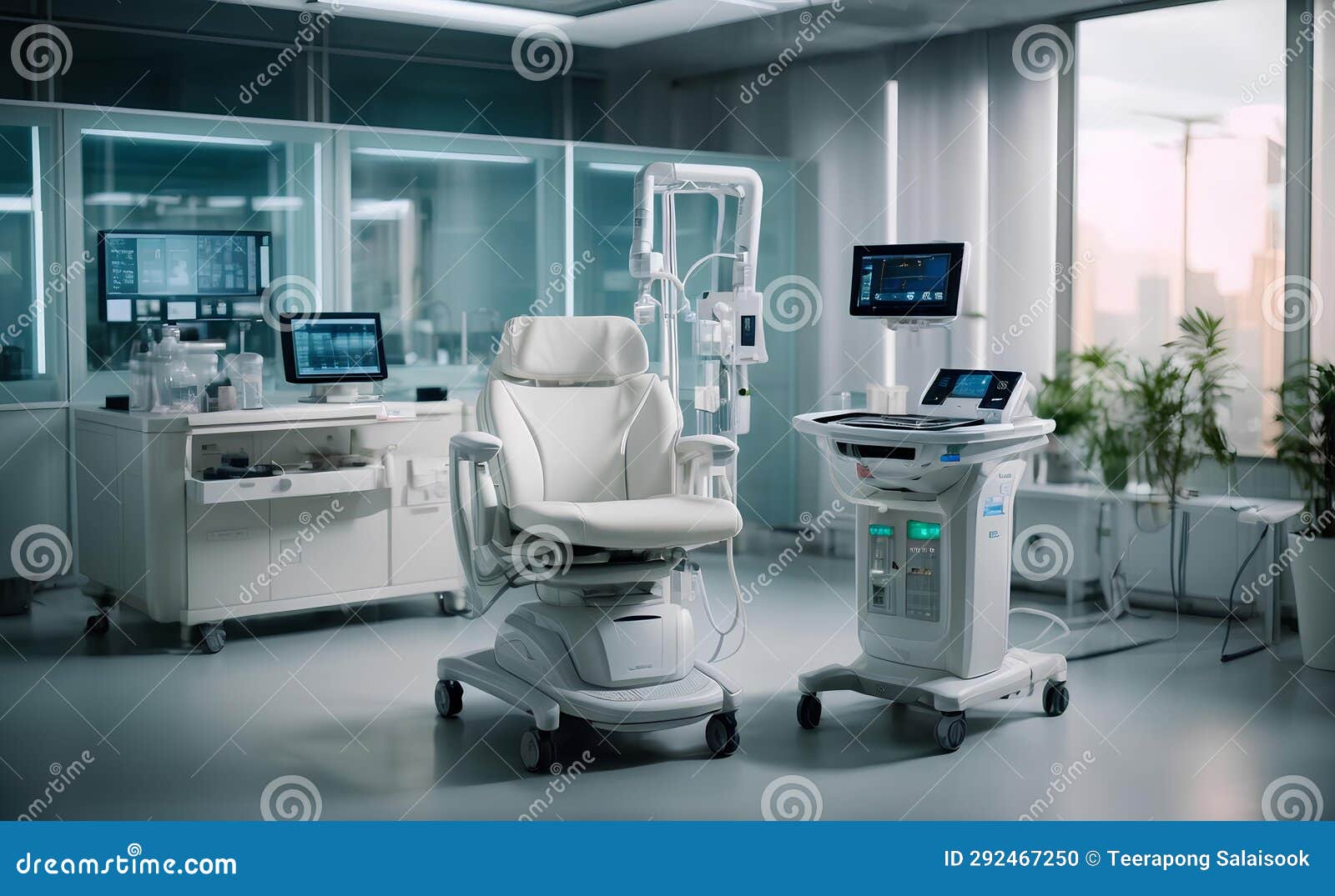 Future Medical Room is Shown with Future Medical Appliances Stock