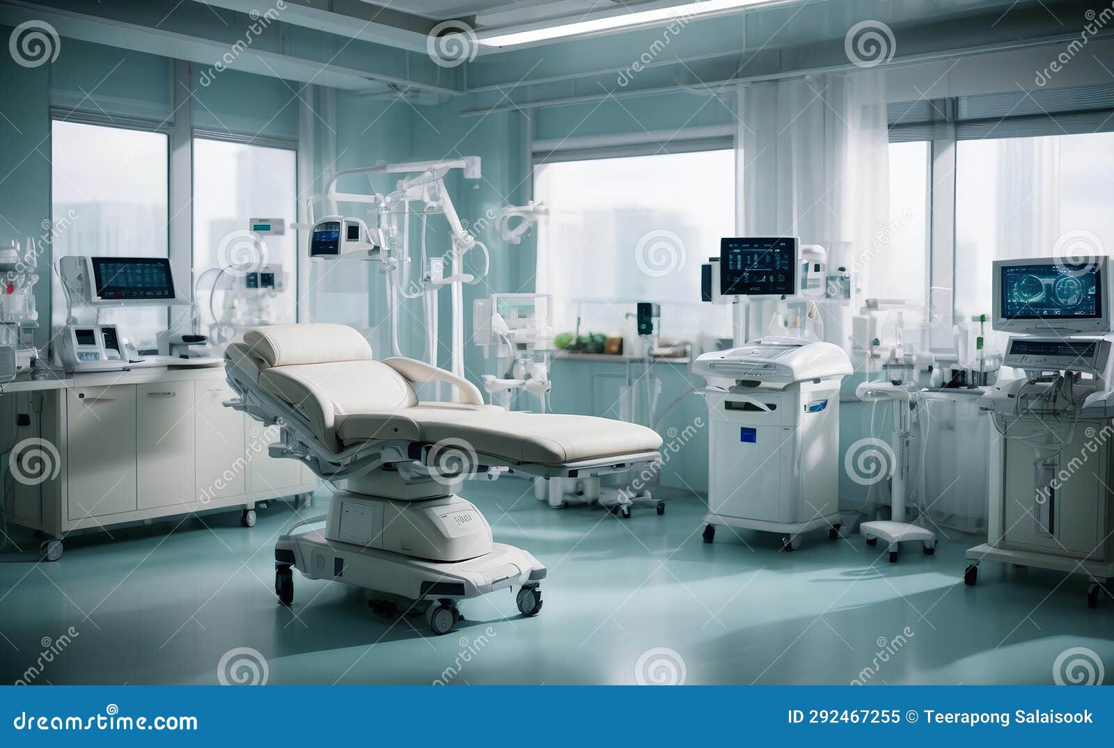Future Medical Room is Shown with Future Medical Appliances Stock