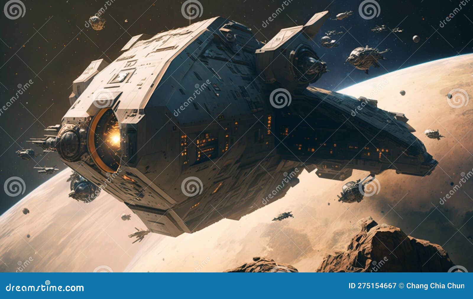 Future Sci-fi Space Battleship Spaceship in the Universe Material Picture  Stock Illustration - Illustration of distant, background: 275154667