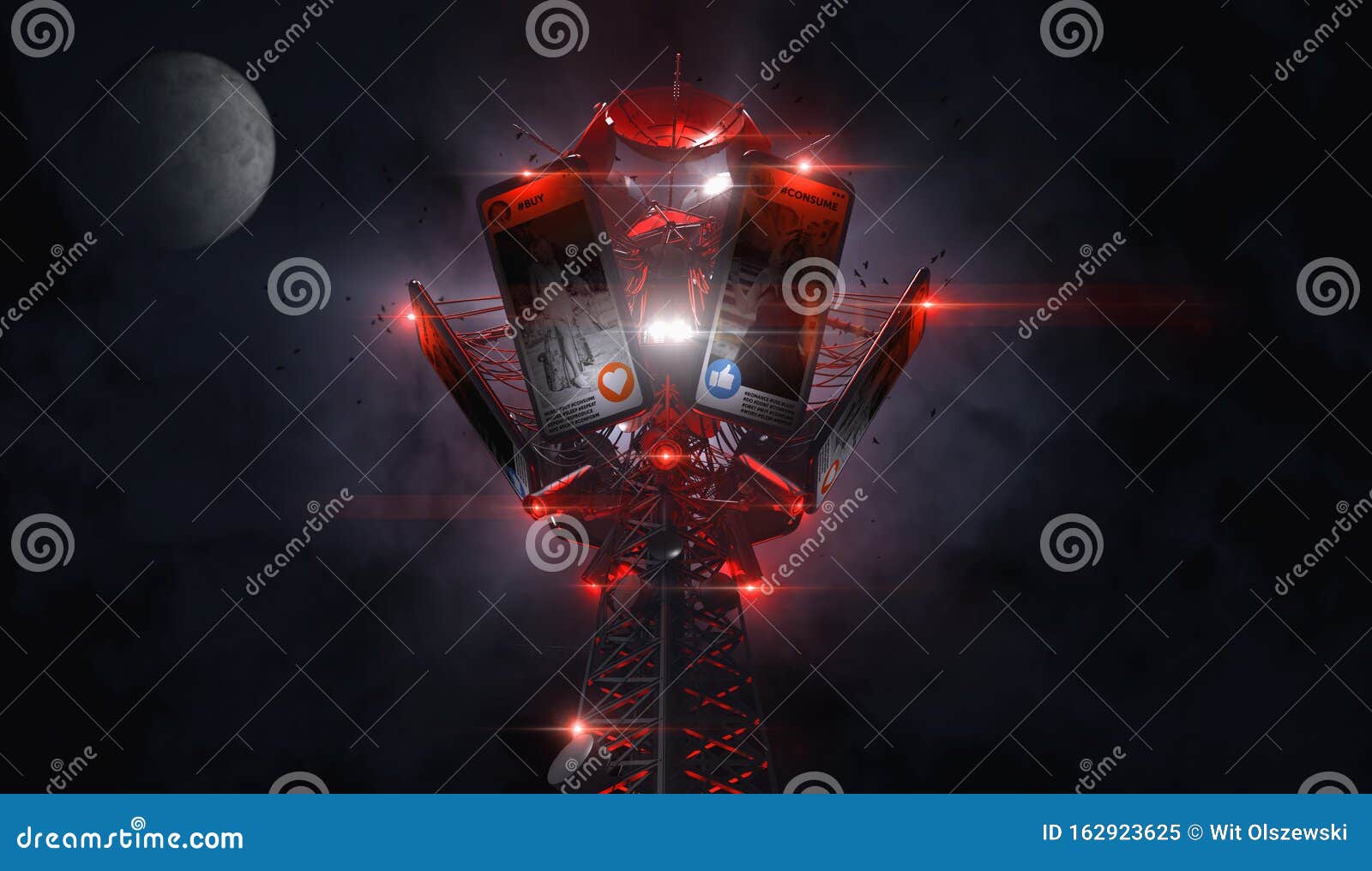 future of social media with huge smartphone screens with like buttons as a metaphore for people seeking for attention as likes,