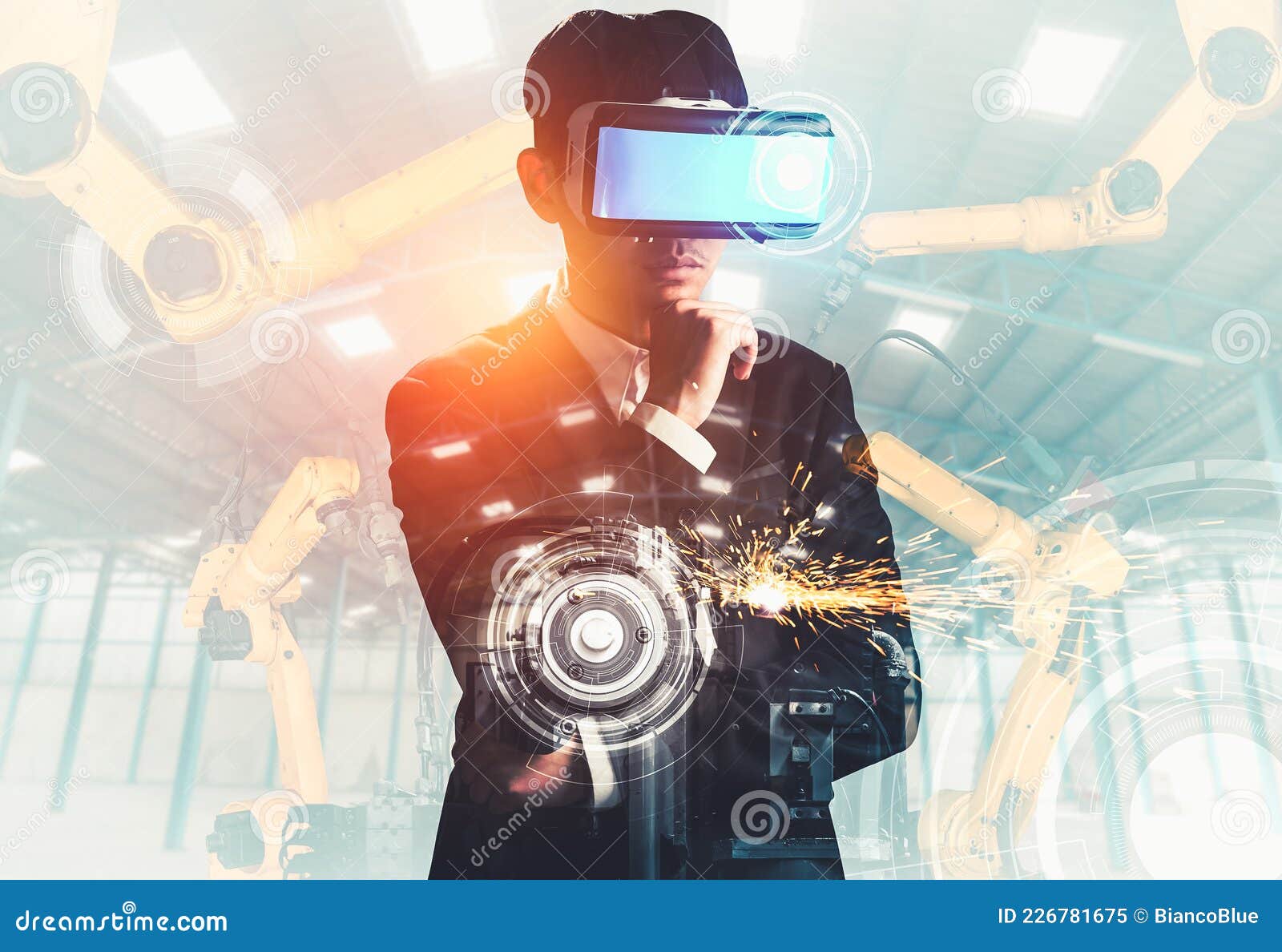 Future VR Technology for Mechanized Industry Robot Arm Control Stock ...