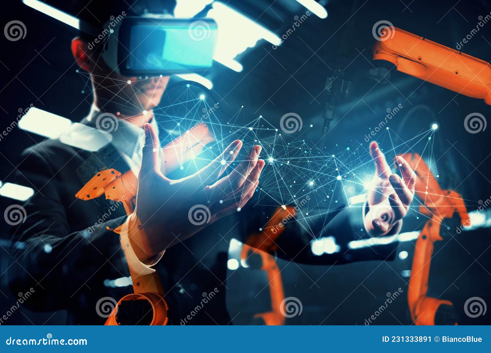 Future VR Technology for Mechanized Industry Robot Arm Control Stock ...