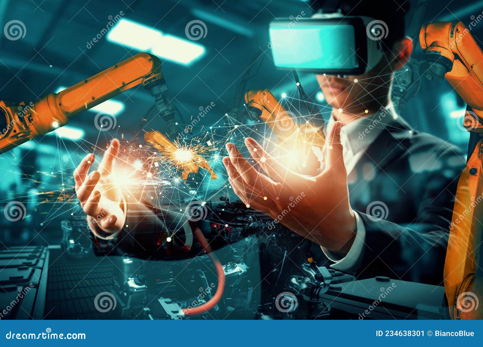 Future VR Technology for Mechanized Industry Robot Arm Control Stock ...