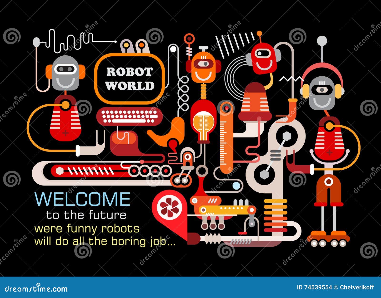 Future World Vector Illustration Stock Vector Illustration Of Robotics Wireless