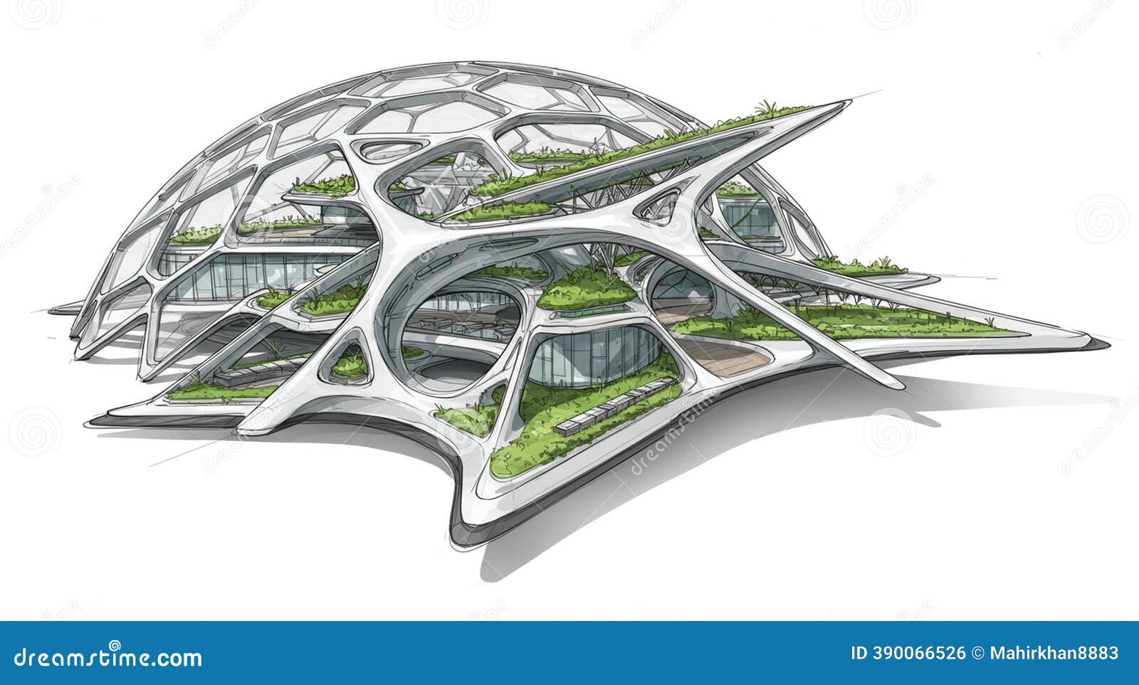 Futuristic Architectural Design Featuring a Dome Structure with Large,  Interwoven, Stock Illustration - Illustration of nature, iron: 390066526, image size:1600x963
