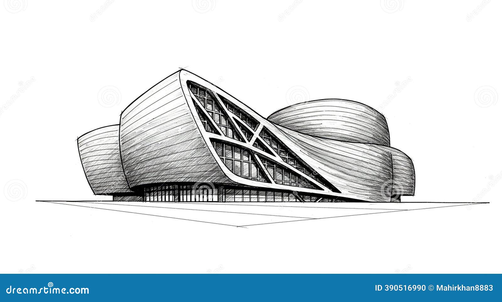 Futuristic Architectural Sketch of a Building with a Dynamic and Flowing  Design. the Stock Illustration - Illustration of innovation, windows:  390516990, image size:1600x963