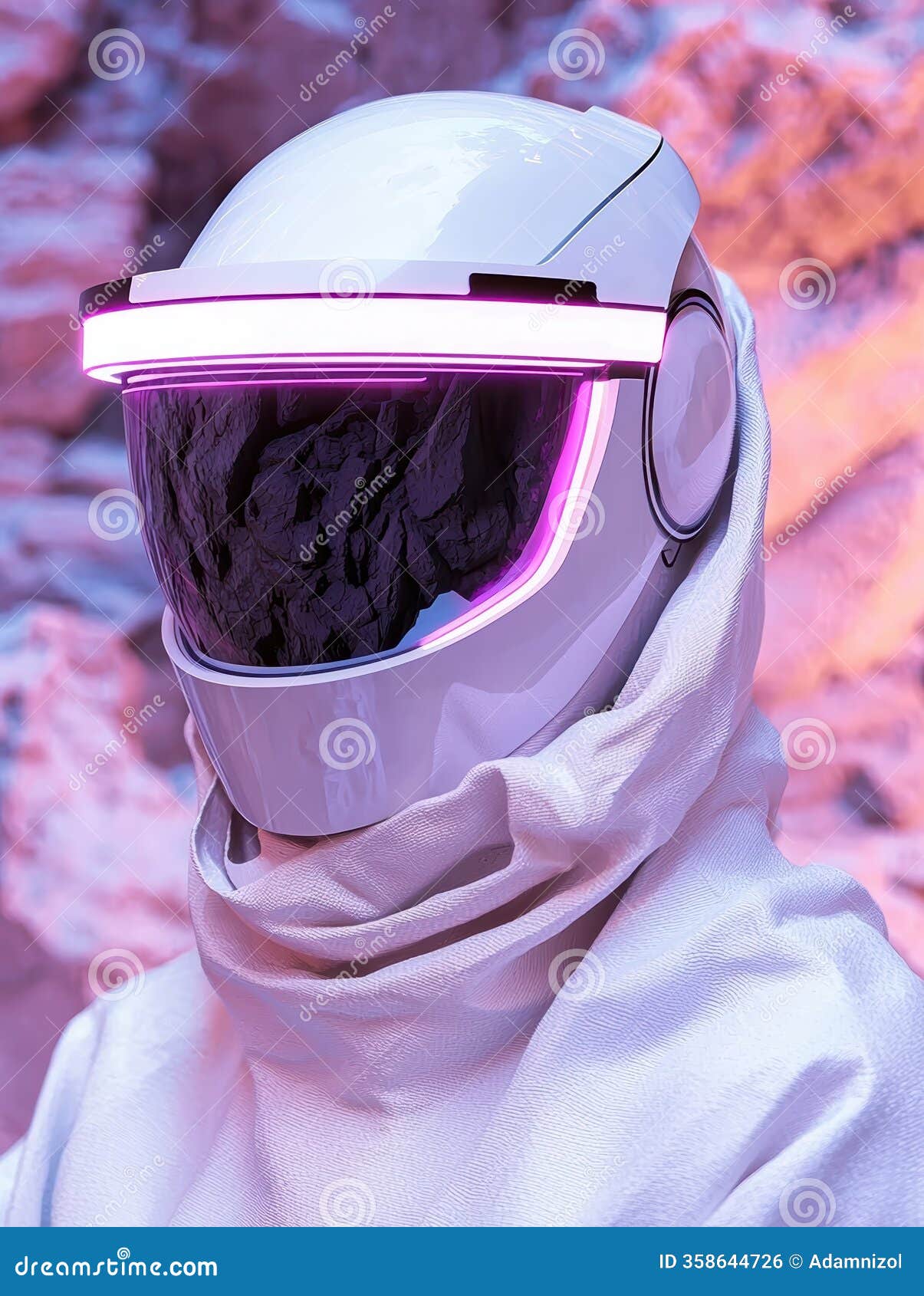 futuristic astronaut helmet with pink neon lights