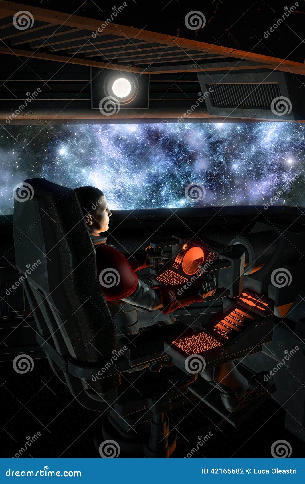 futuristic astronaut pilot and starfield nebula