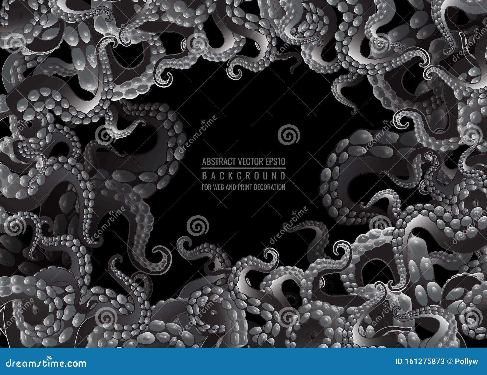 futuristic background with black and white tentacles of an octopus frame