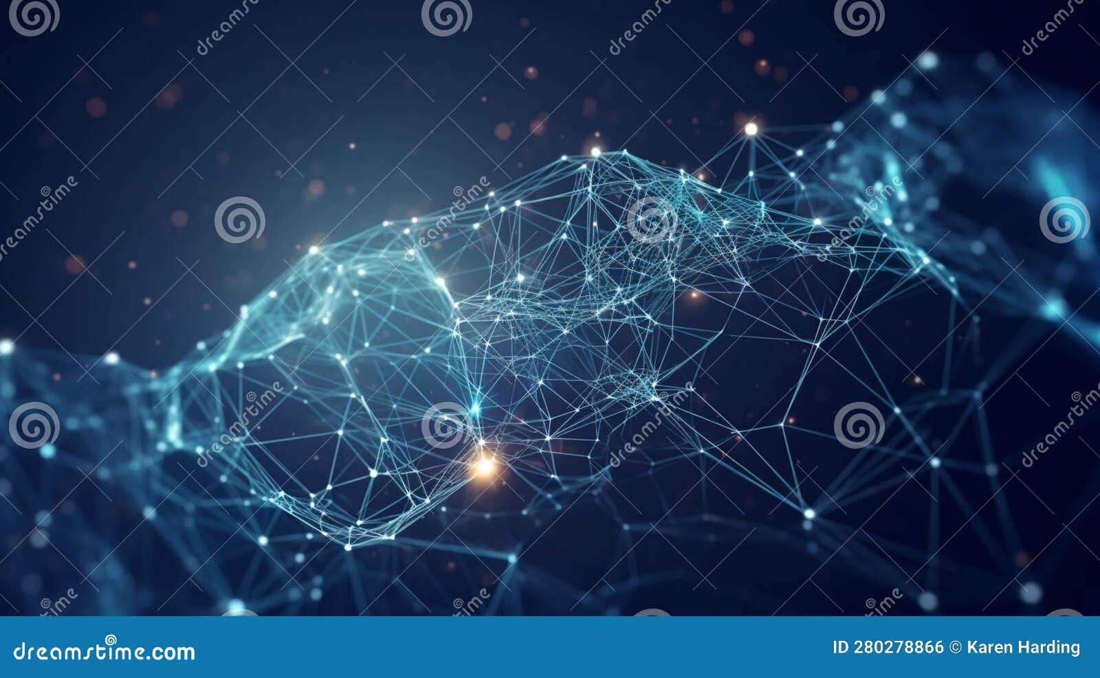 futuristic blue dots background with a dynamic network. wave of particles. big data. 3d renderin