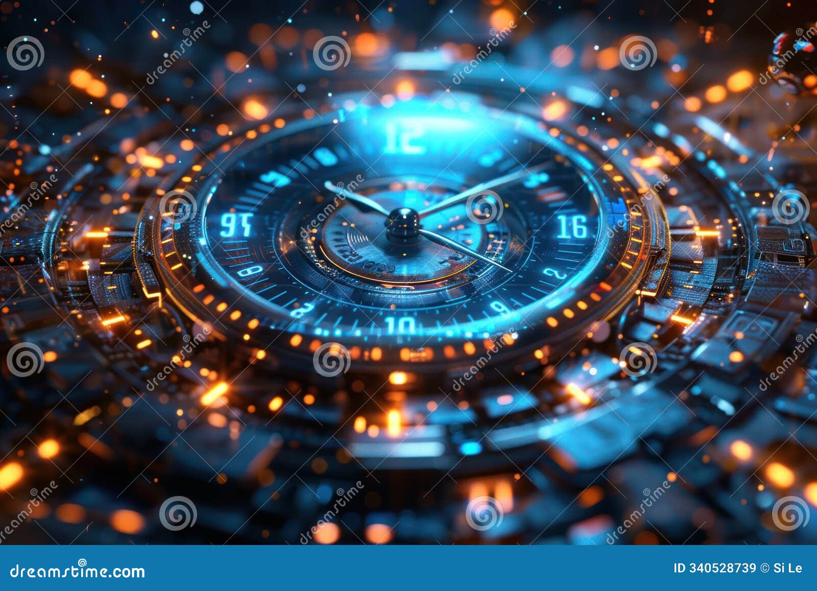 futuristic blue-lit clock background