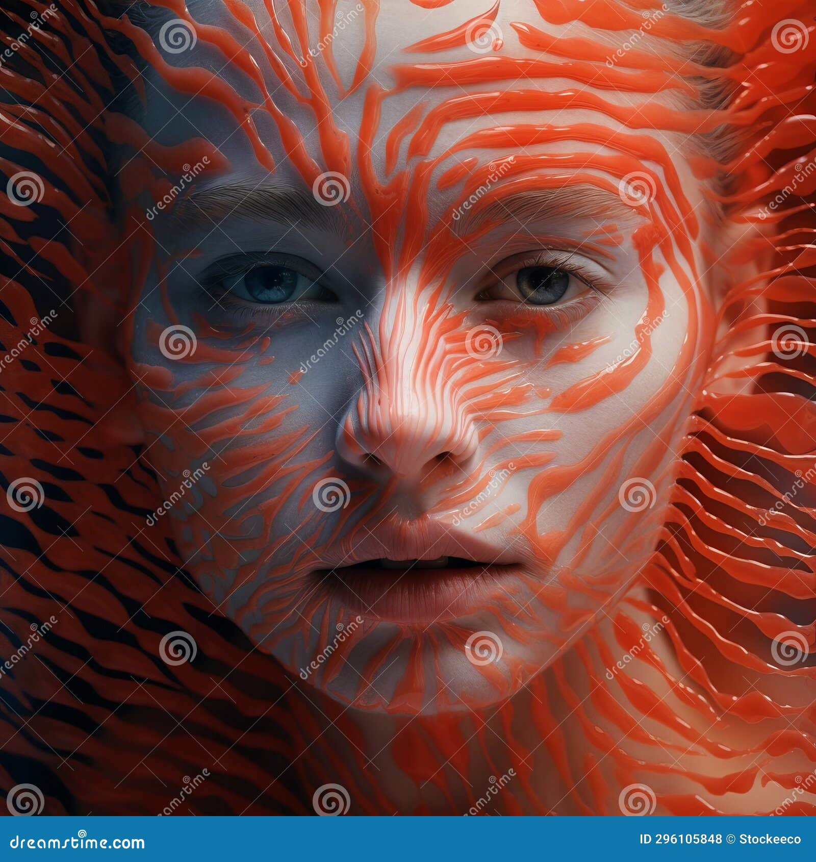Futuristic Chromatic Waves Hyperrealistic Marine Life in Orange Paint Stock Illustration