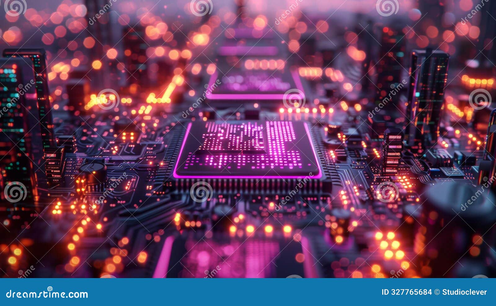 futuristic circuit board with glowing lights - generative ai