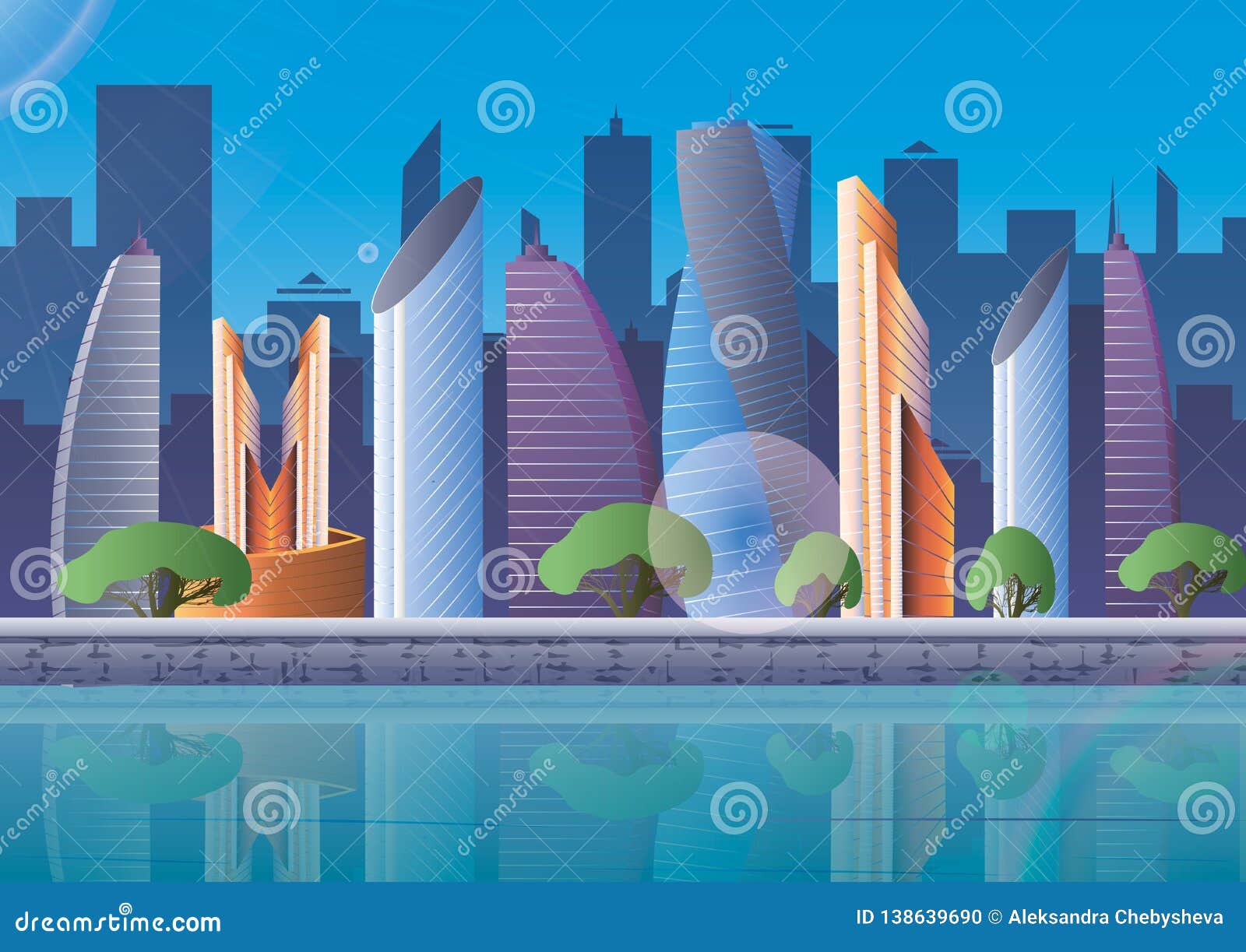 Futuristic City of the Future Near the River Stock Illustration ...