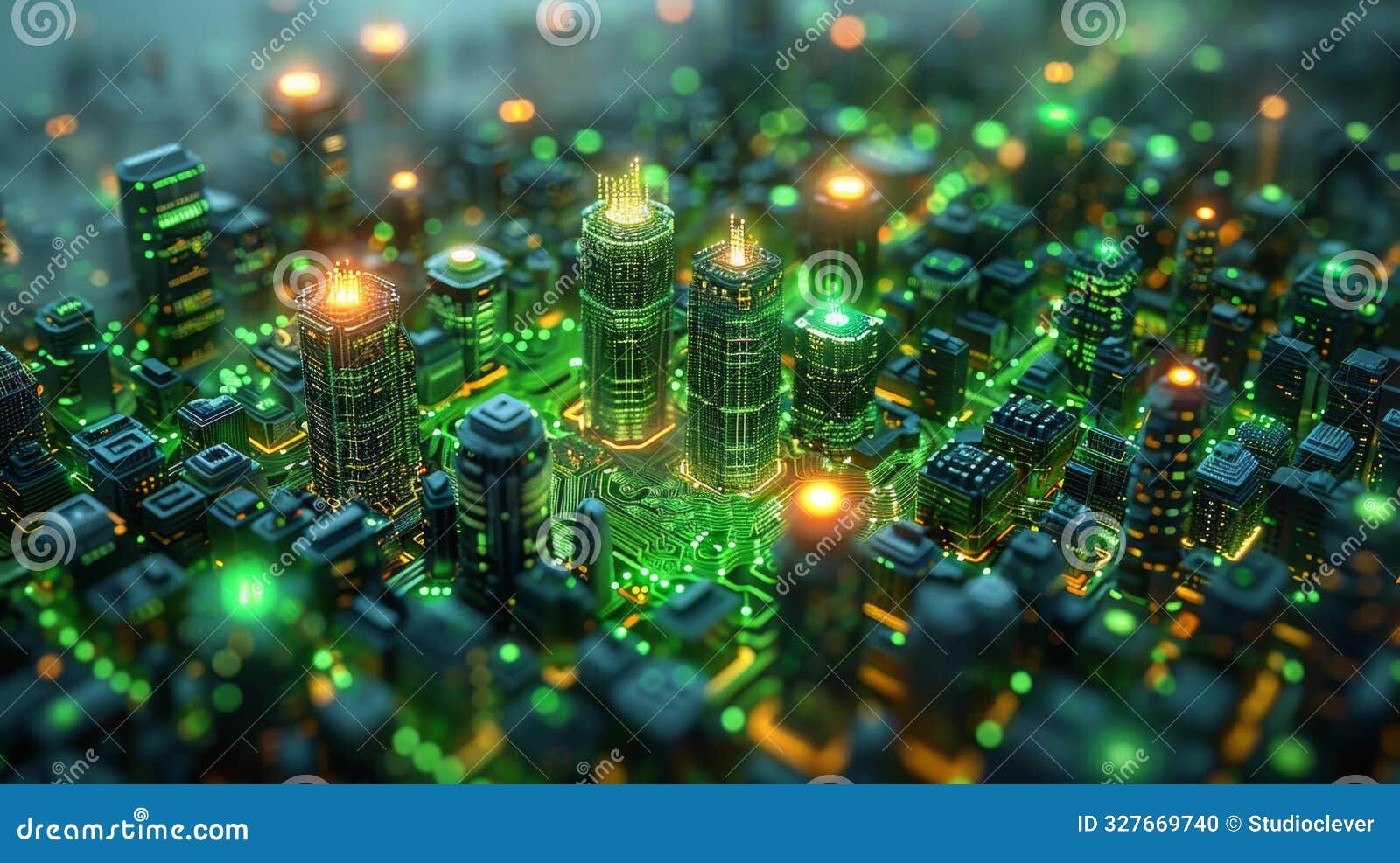 futuristic cityscape with neon lights - generative ai