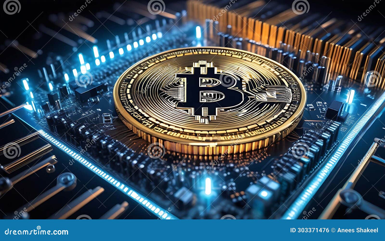 a futuristic cityscape powered by bitcoin technology, izing its potential to re the world.