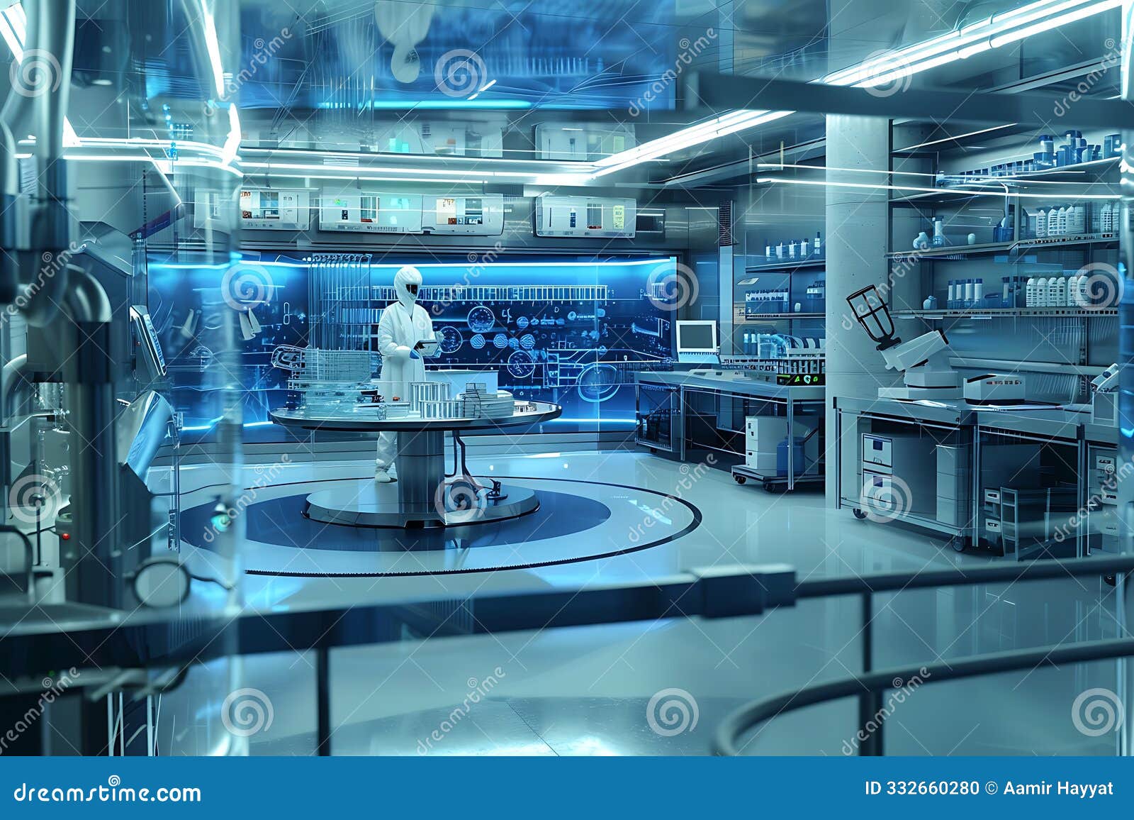 futuristic command center with integrated holographic and interactive tech innovations