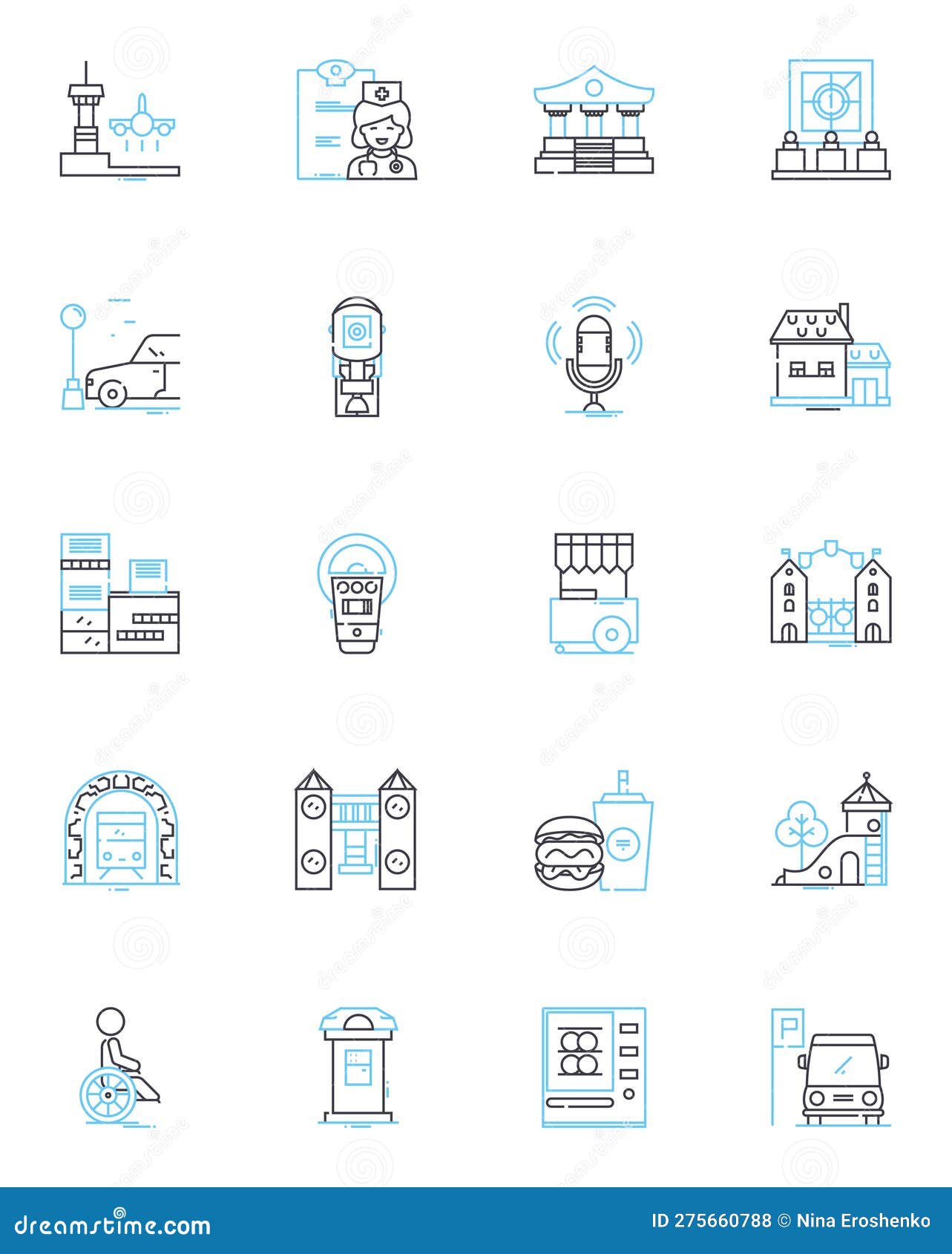 Futuristic Communities Linear Icons Set. Utopian, Dystopian ...