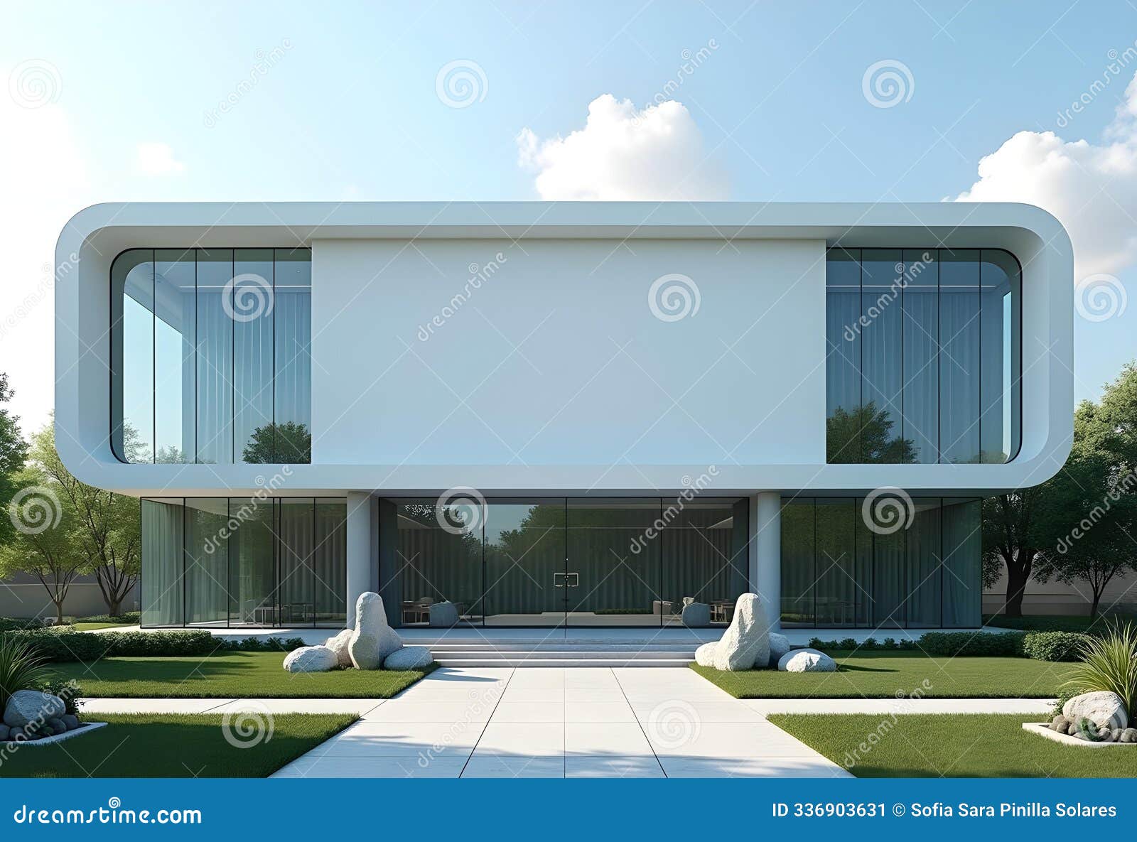 futuristic company building branding with large windows logo copy space for business identity