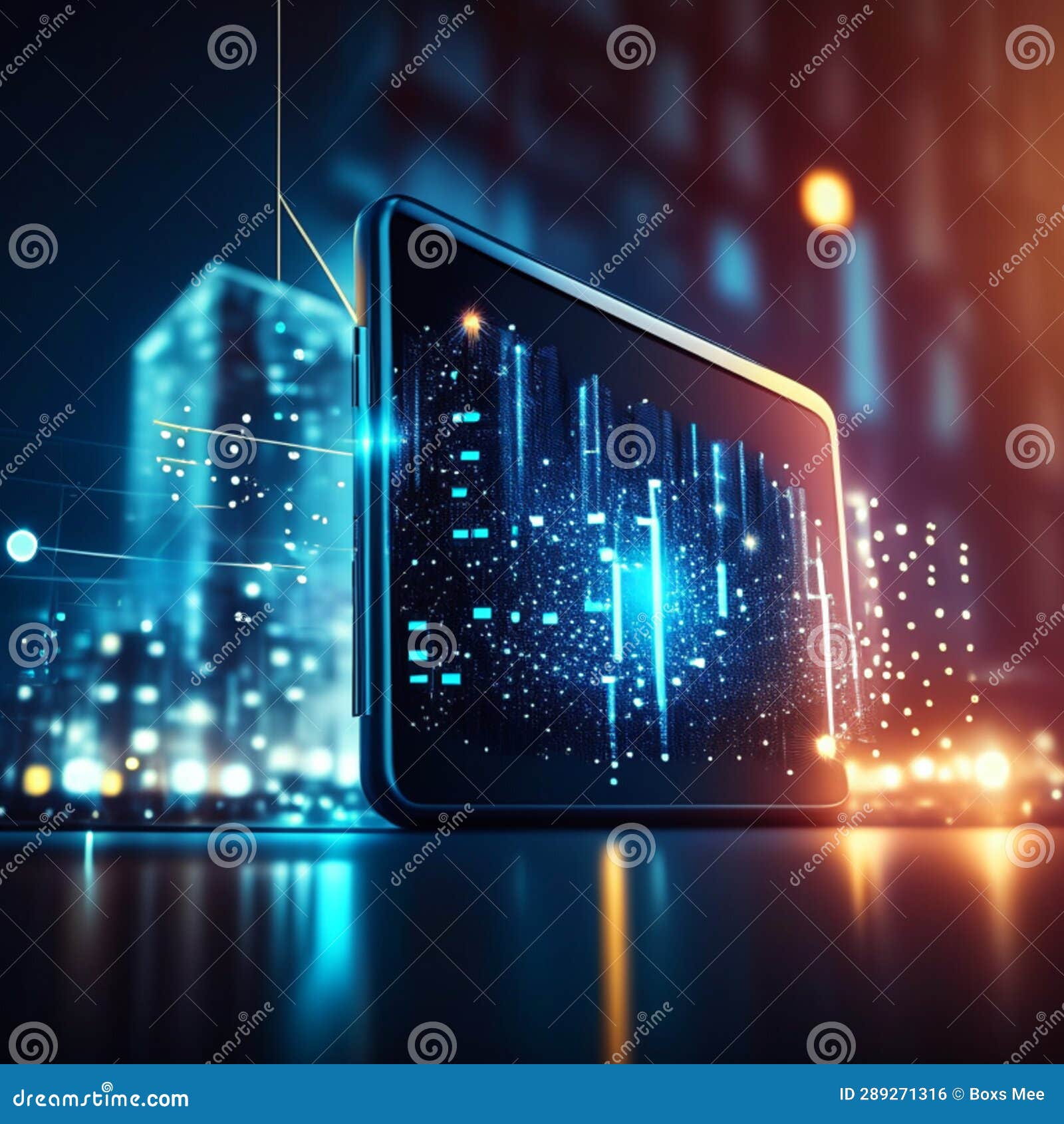 Futuristic Computer with Digital Hologram. 3d Illustration Stock Photo