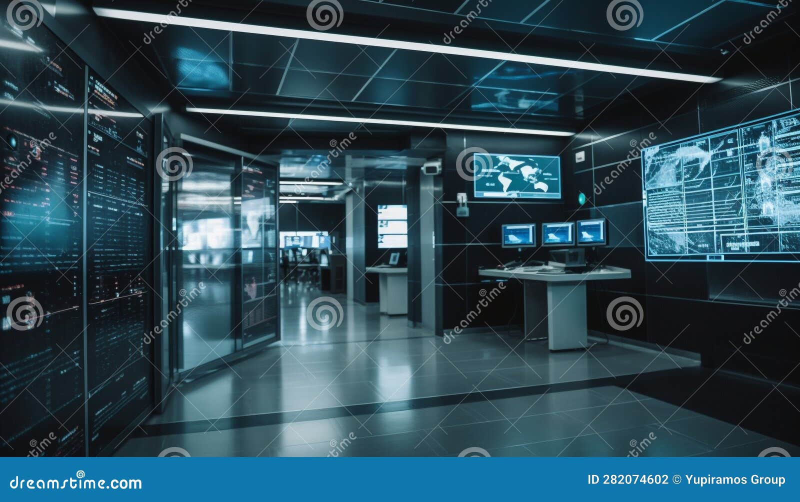 Futuristic Computer Equipment Illuminates Modern Office for Global