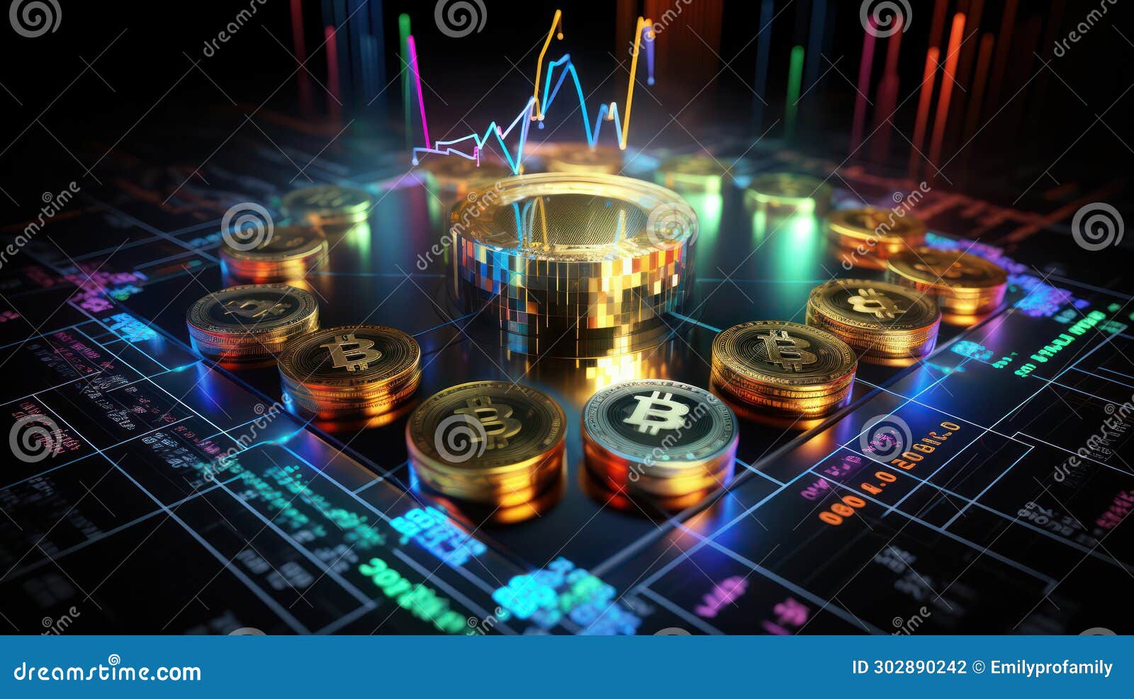 Futuristic Crypto Market Analytics Displayed As Holograms on Black  Background Stock Illustration - Illustration of innovation, economic:  302890242