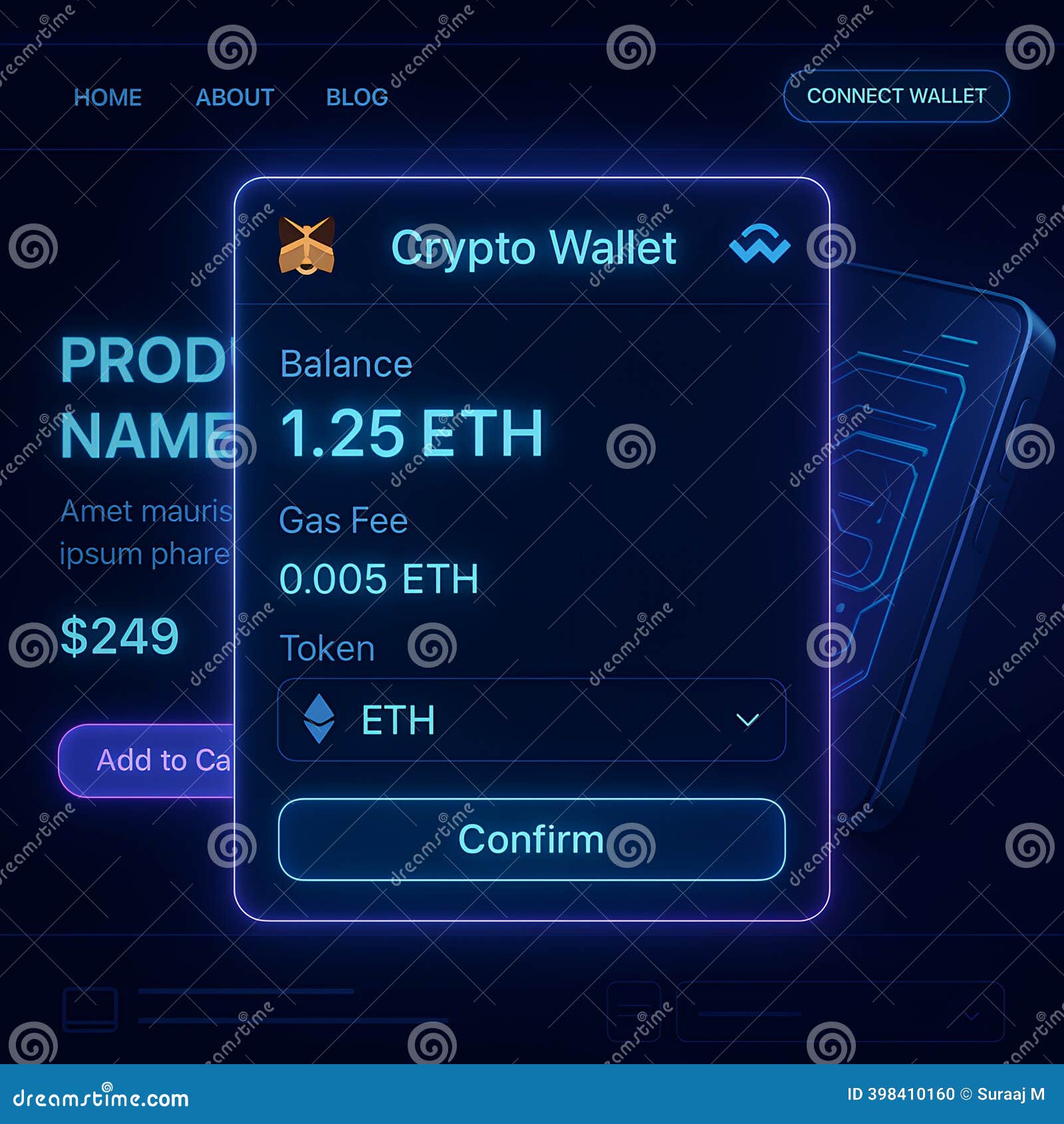 Futuristic Crypto Wallet Interface with Ethereum Balance and Gas Fee  Confirmation on Neon Digital UI Stock Illustration - Illustration of  cashless, exchange: 398410160