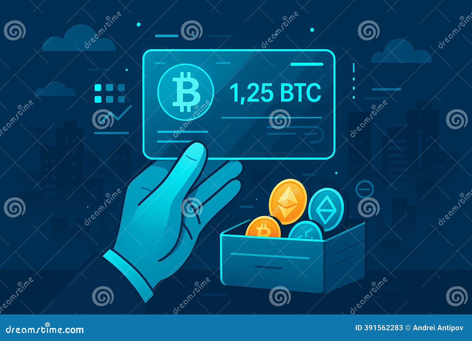 Futuristic Cryptocurrency Card with Bitcoin Balance Held Against Cityscape,  AI Generated Stock Illustration - Illustration of payment, virtual:  391562283