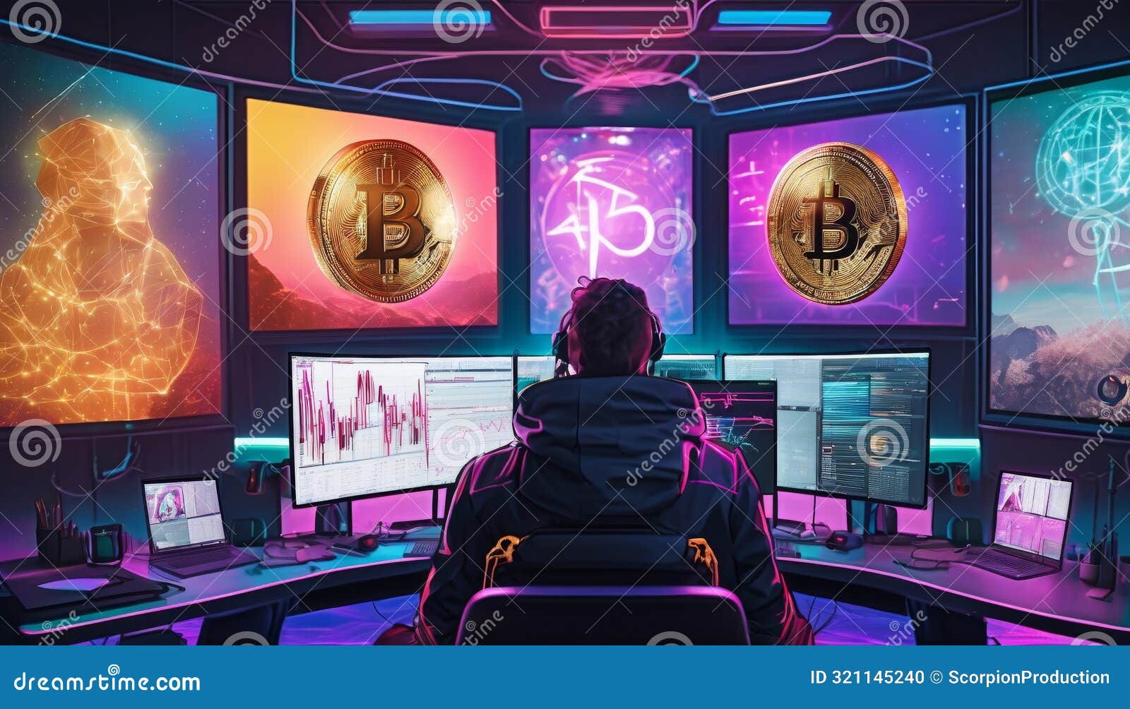 futuristic cryptocurrency trading setup