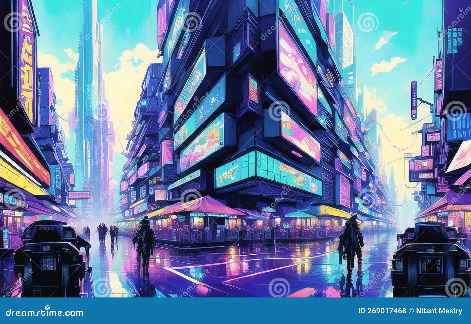 3d Render Of A Futuristic Street With A Cyberpunk Character Background,  Cyber City, Cyberpunk City, Futuristic City Background Image And Wallpaper  for Free Download