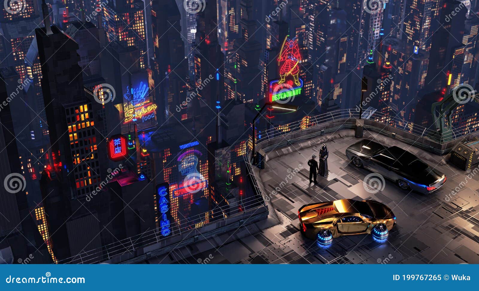 futuristic cyberpunk night city scene