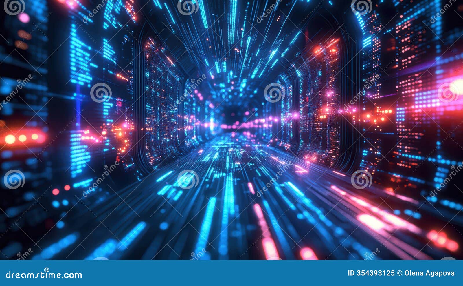 a futuristic 3d abstract techno  featuring a mystical database with vibrant neon light, dynamic speed