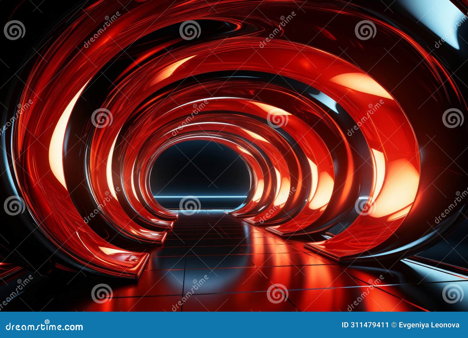 futuristic 3d red grid tunnel or wormhole - cosmic funnel-d spiral technology