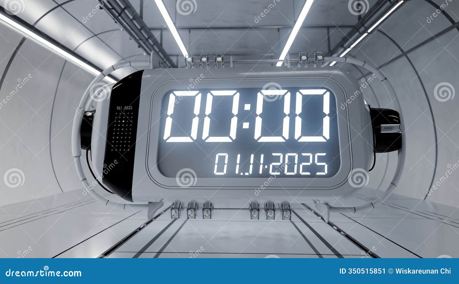 futuristic digital clock countdown timer 00 00 01 11 2025 sci fi tunnel ai generated.