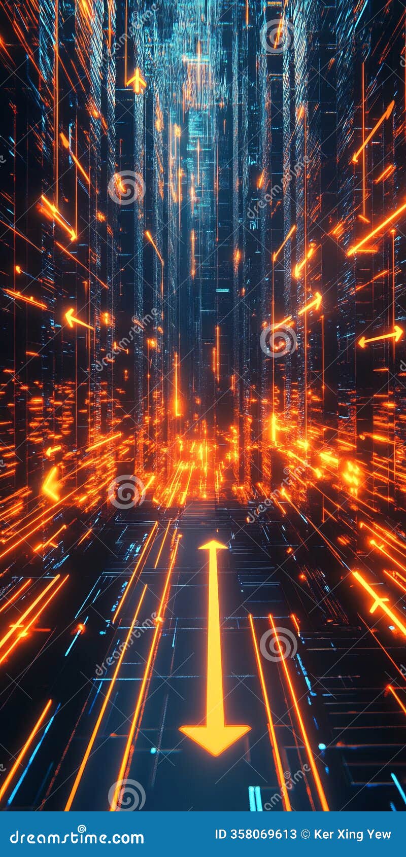 futuristic digital pathway illuminated with neon lights and abstract technology s
