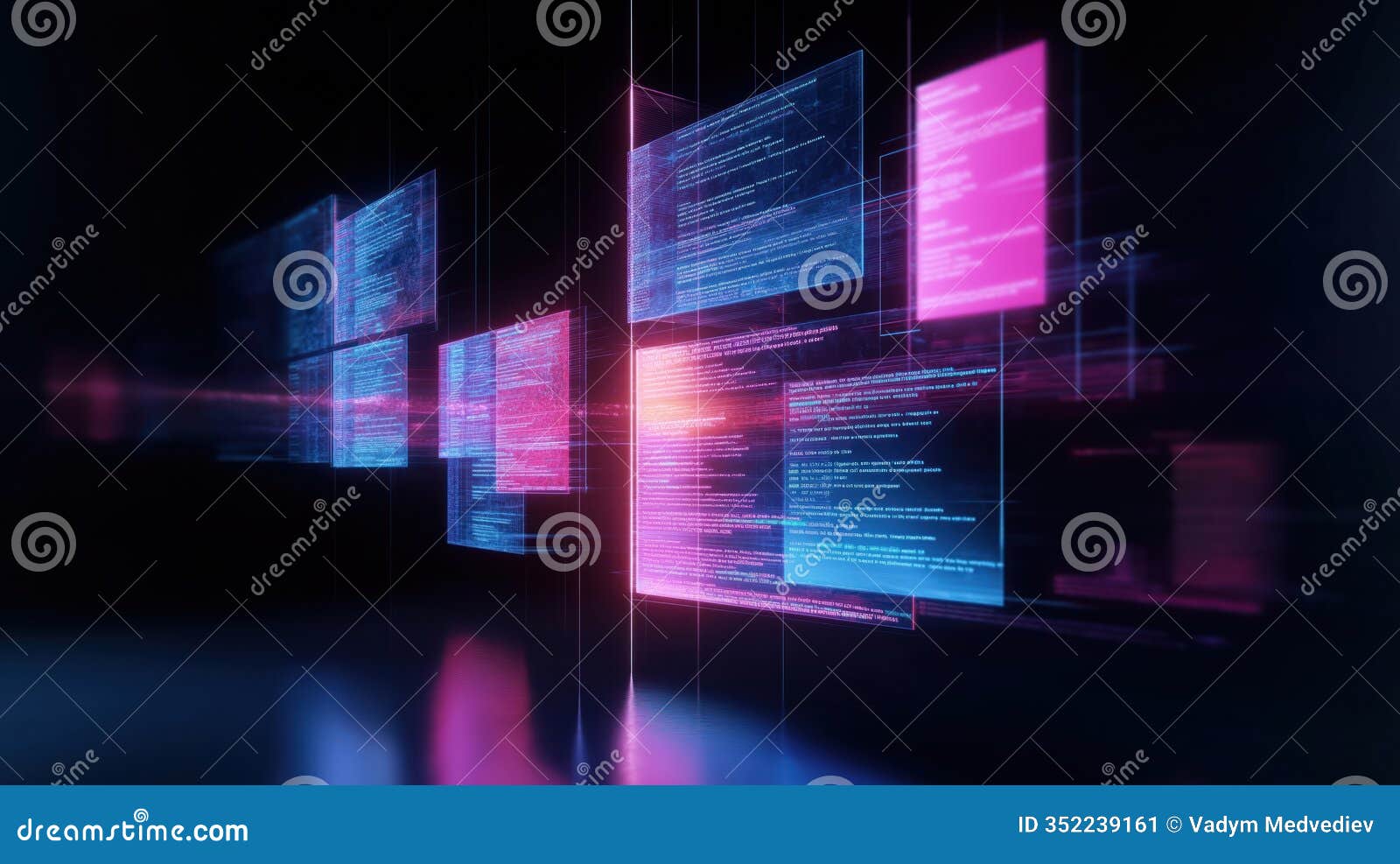 futuristic display shows web page modules assembling. code snippets, lines of techy code fly across. modern, dynamic interface