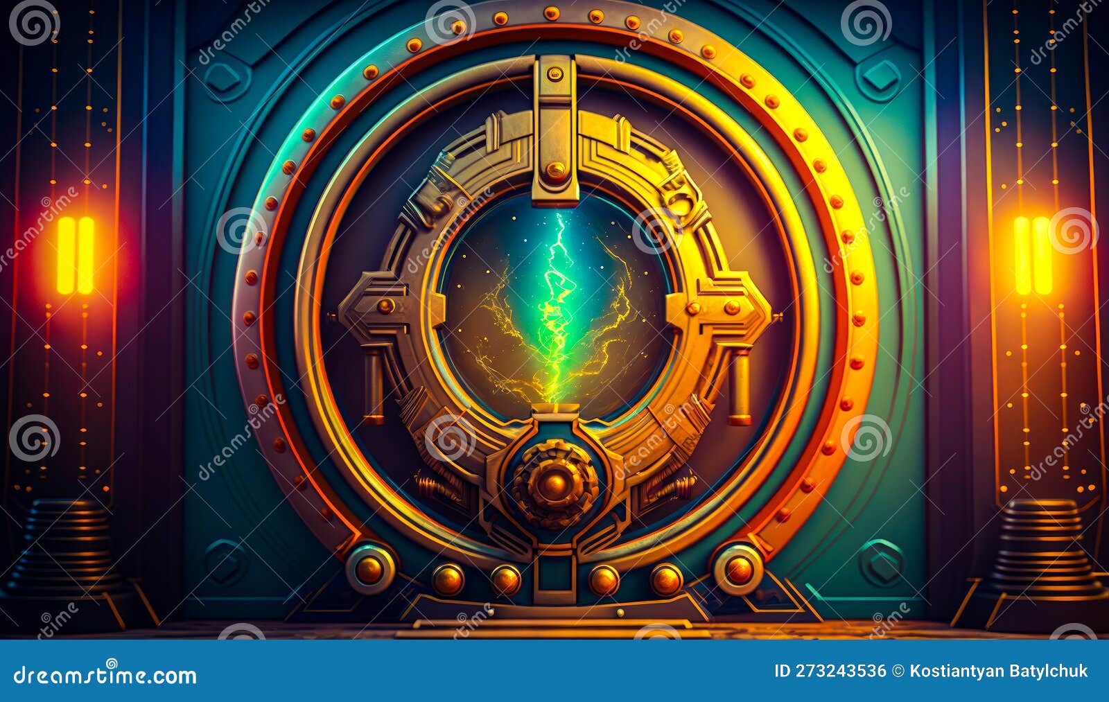 Futuristic Door with Bright Light Coming Out of it. Generative AI Stock