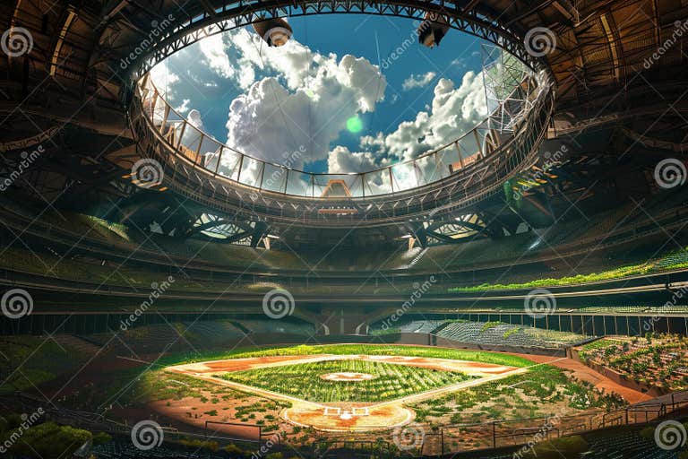 Futuristic Eco Friendly Stadium Interior with Lush Greenery Stock Image ...