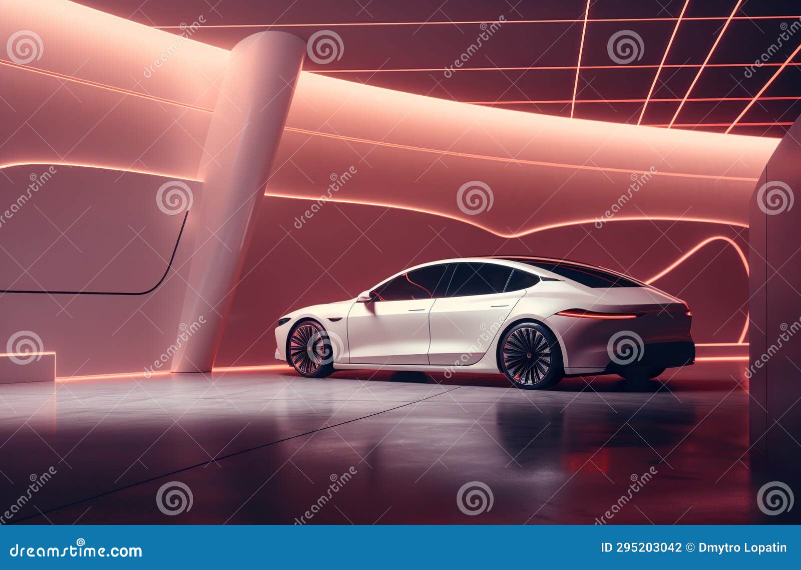 futuristic electric car concept and showroom, sci fi vehicle concept, luxury automobile, creative , generative ai