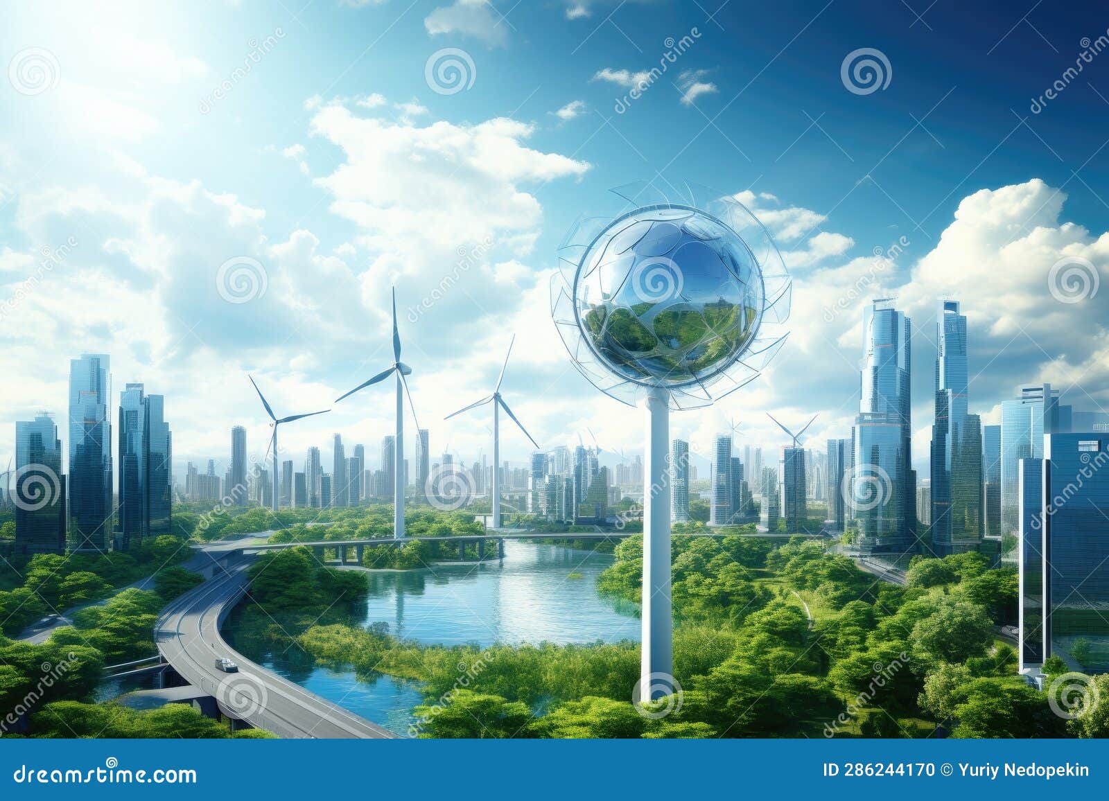 Futuristic Environmentally Friendly Power Plant of the Future Stock