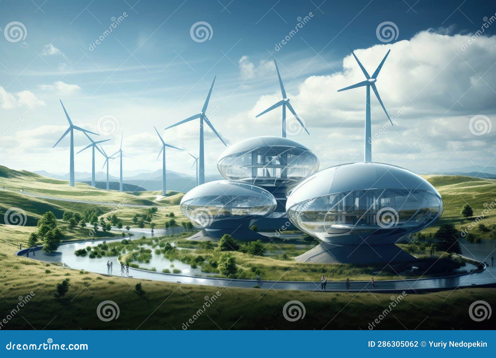 Futuristic Environmentally Friendly Power Plant of the Future Stock
