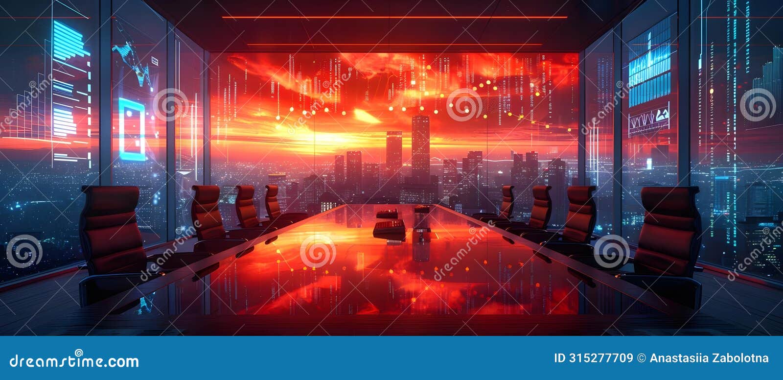 futuristic finance: ai-moderated talks at dawn. concept innovative technology, fintech trends,