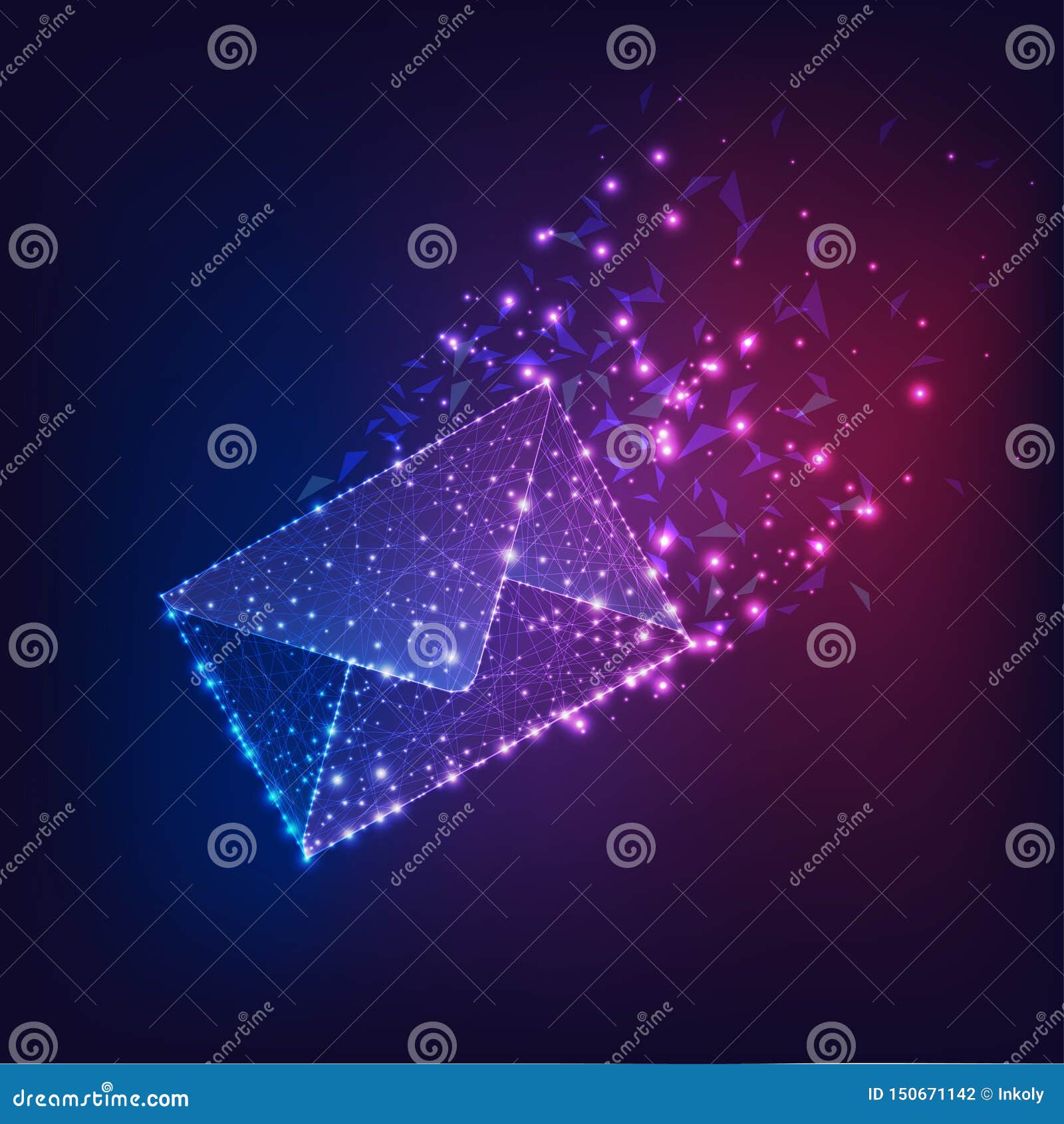 Futuristic Flying Electronic Envelope, Email on Dark Gradient Blue ...