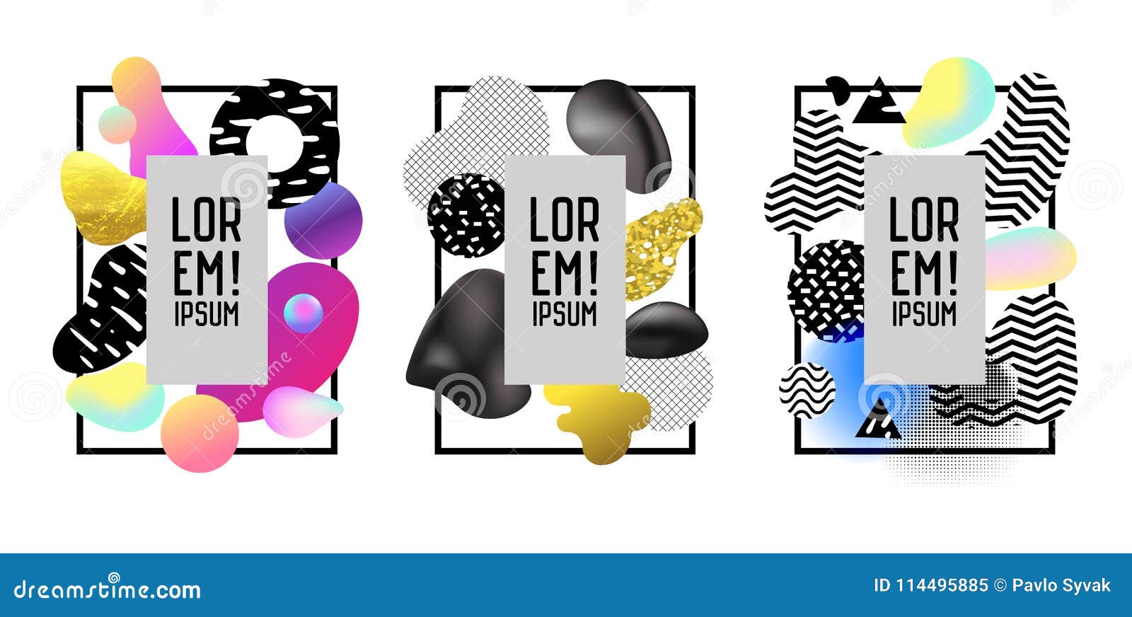 Futuristic Frames With Abstract Geometric Fluid Elements. Modern Art