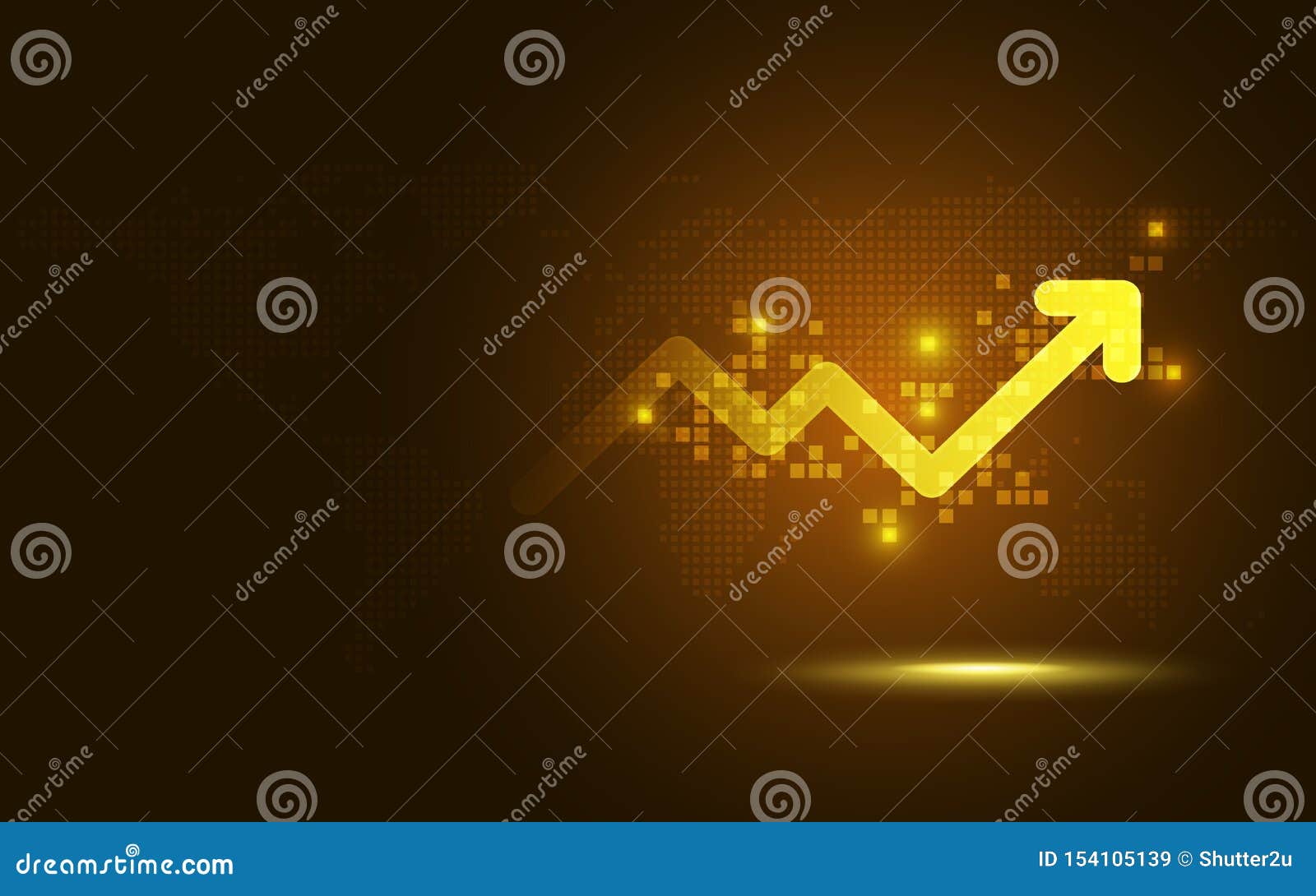 futuristic gold raise arrow chart digital transformation abstract technology background. big data and business growth currency